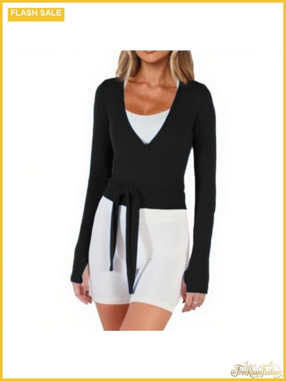 Women's Long Sleeve Crop Wrap Top with Thumb Holes Active Self Tie Yoga Ballet